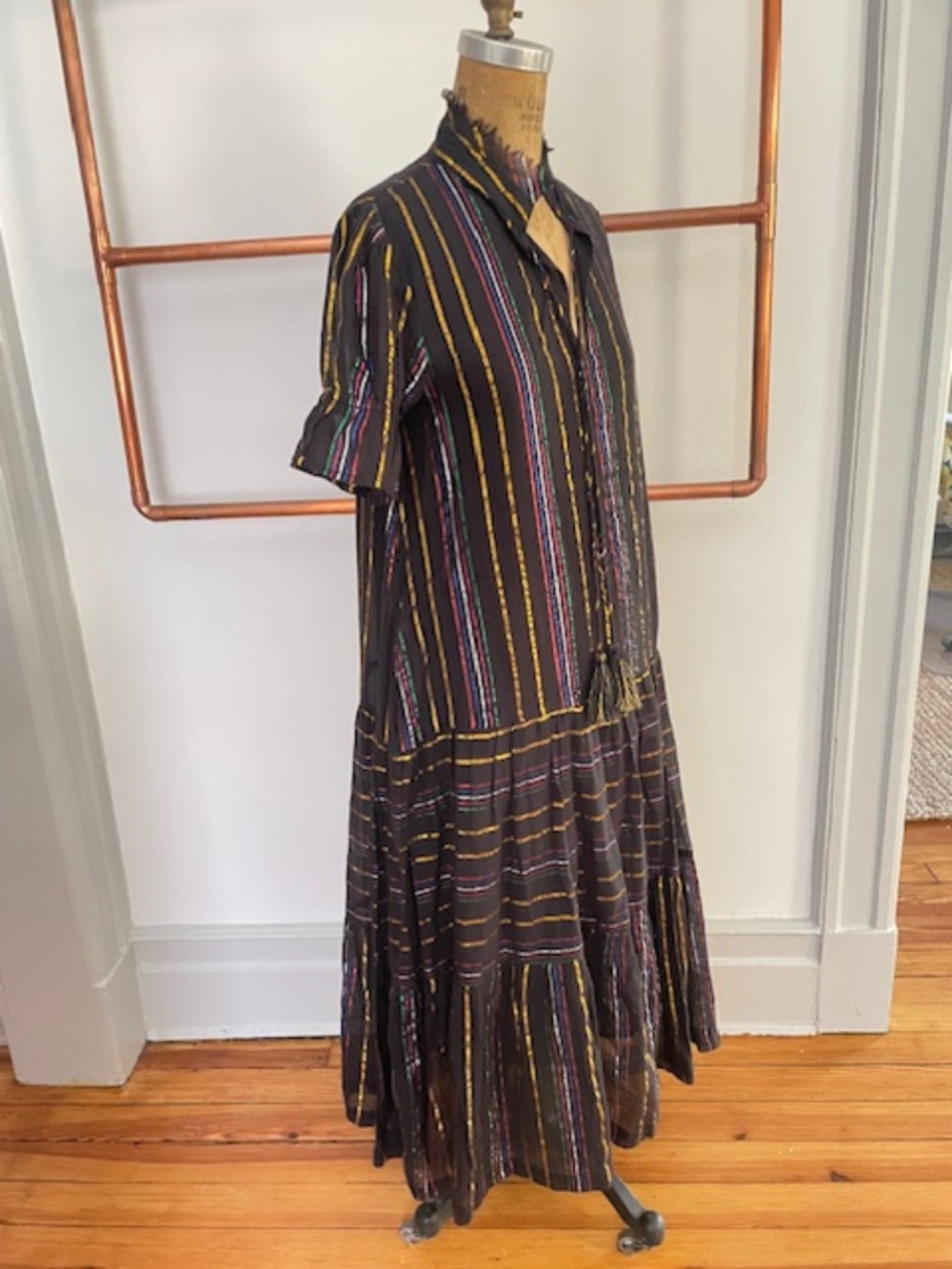 Apiece Apart Rainbow Lurex Stripe Tassel Tie Dress